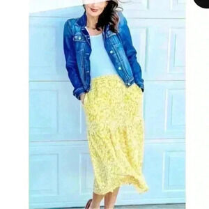 NWT Who What Wear Women's Yellow  Leopard Print Tiered Midi Skirt Size small